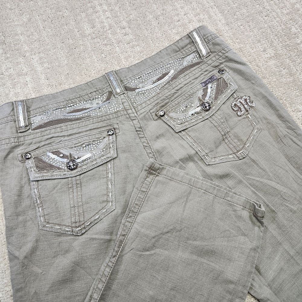 Miss Me‎ Cargo Jean Pants Women 30 Linen Blend Green Straight Crop Low Rise